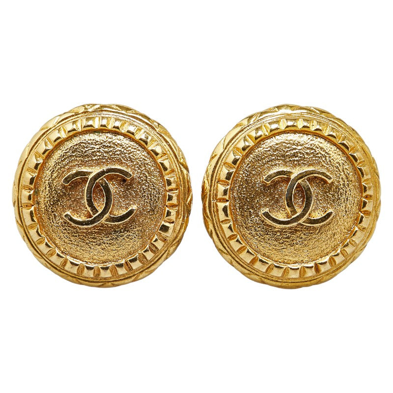 Chanel Coco Mark Round Clip-On Earrings Gold Plated in Very Good Condition