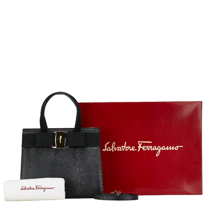 Salvatore Ferragamo Vara Ribbon Lizard Embossed Leather 2WAY Handbag in Very Good Condition