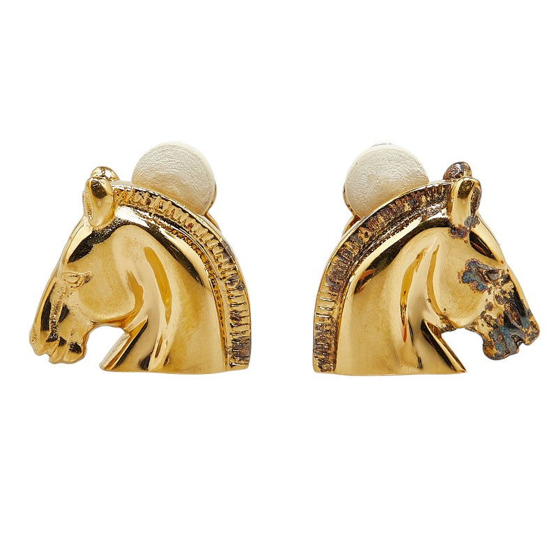 Hermes Cheval Horse Head Large Earrings Gold Plated in Very Good Condition