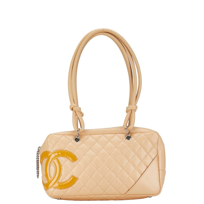 Chanel Cambon Line Leather Handbag Beige Yellow in Very Good Condition