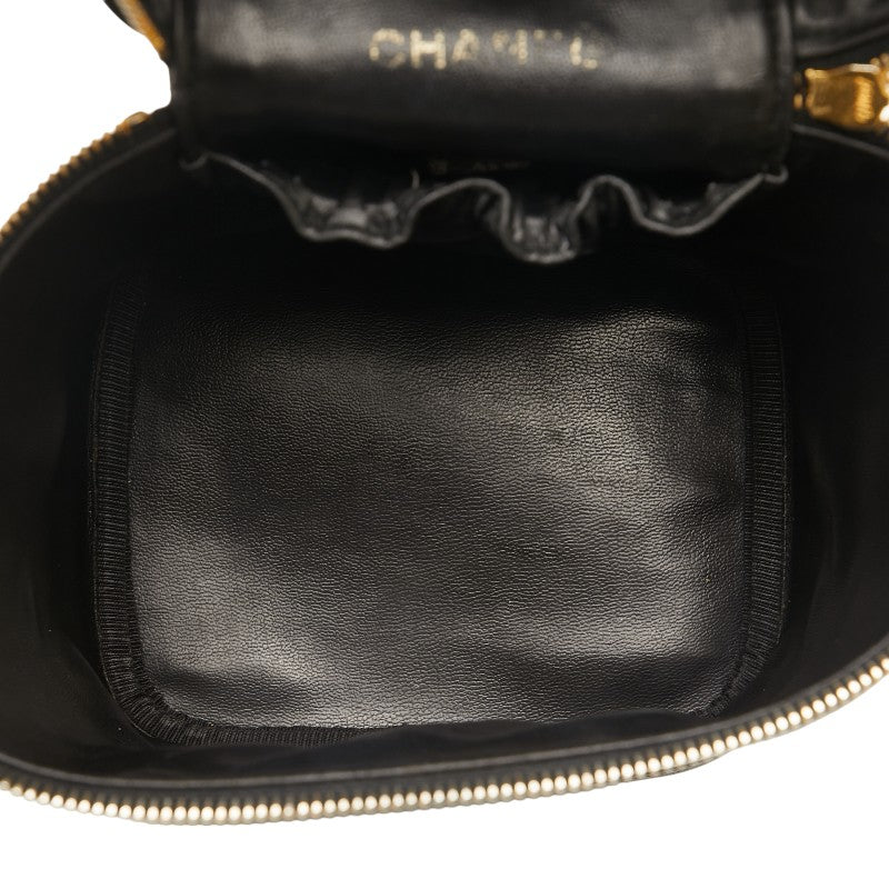 Chanel Caviar Skin Coco Mark Vanity Handbag Black Gold in Very Good Condition