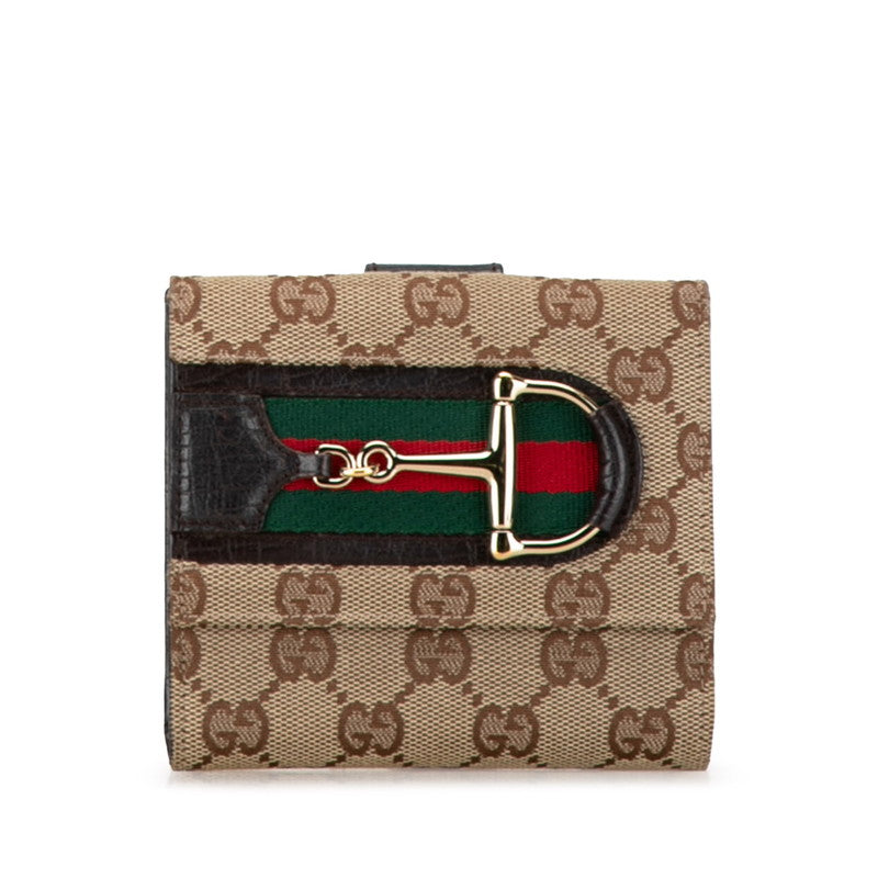 Gucci GG Canvas Leather Bifold Wallet 138031 in Very Good Condition