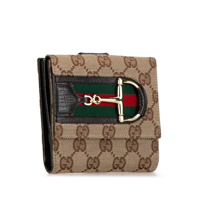 Gucci GG Canvas Leather Bifold Wallet 138031 in Very Good Condition