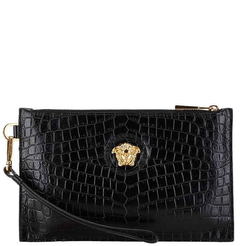 Versace Medusa Croc Embossed Leather Clutch Bag