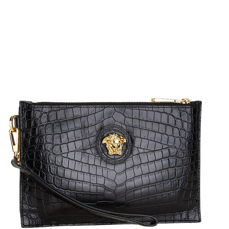 Versace Medusa Croc Embossed Leather Clutch Bag in Very Good Condition