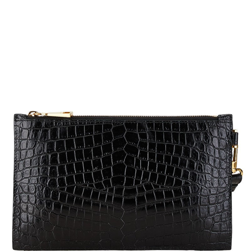 Versace Medusa Croc Embossed Leather Clutch Bag