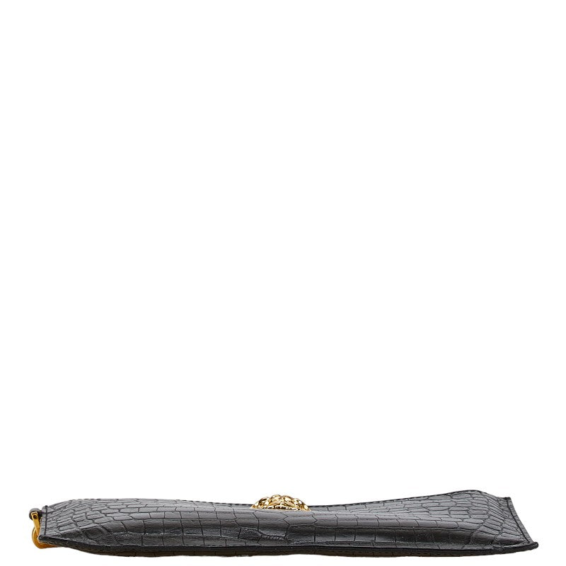 Versace Medusa Croc Embossed Leather Clutch Bag