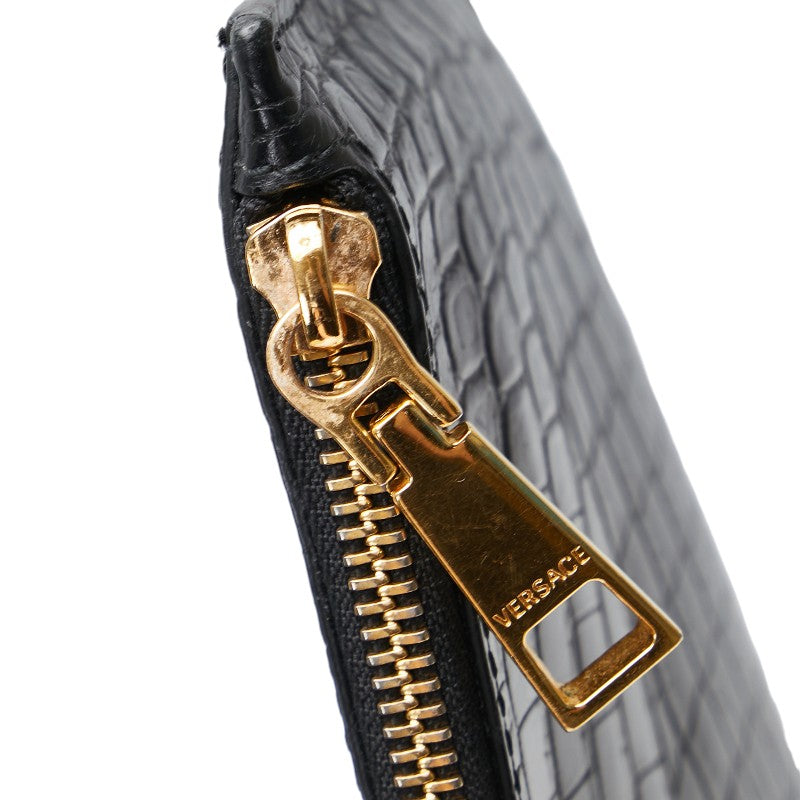 Versace Medusa Croc Embossed Leather Clutch Bag