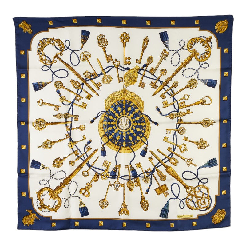 Hermes Silk Scarf LES CLES Navy Multi in Great Condition