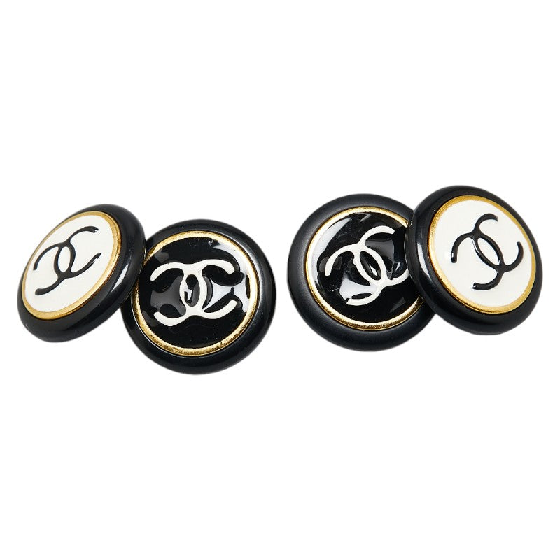 Chanel Coco Mark Cufflinks Black White Gold Plated in Very Good Condition