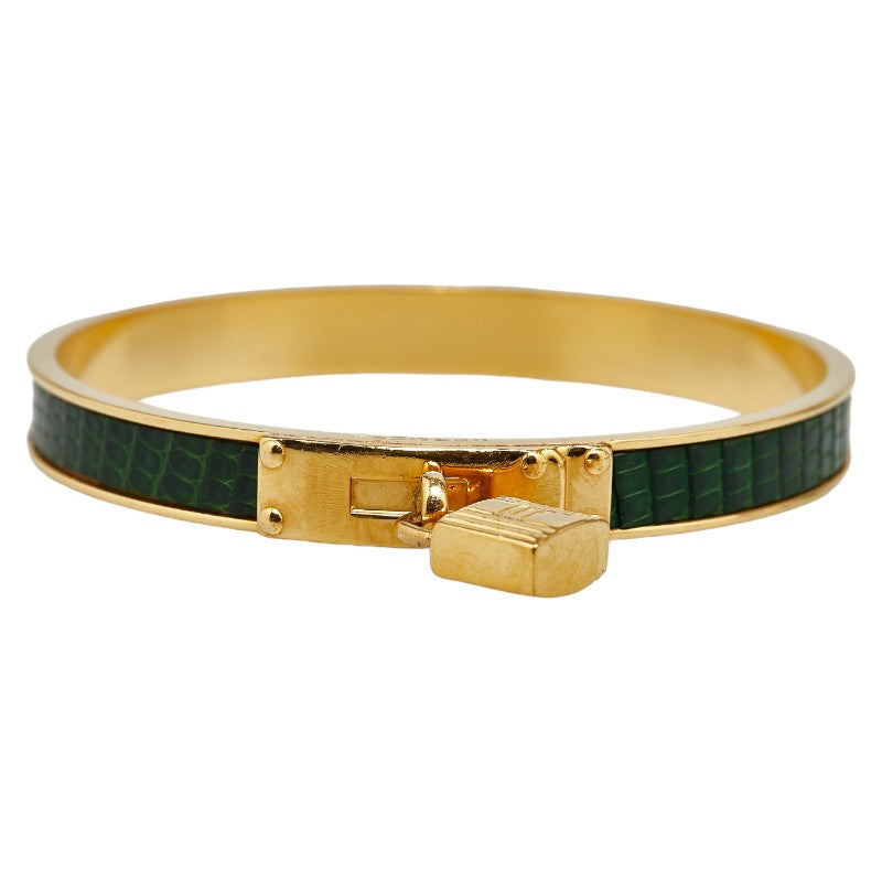 Hermes Kelly Bangle Green Gold Lizard Plated Bracelet in Good Condition