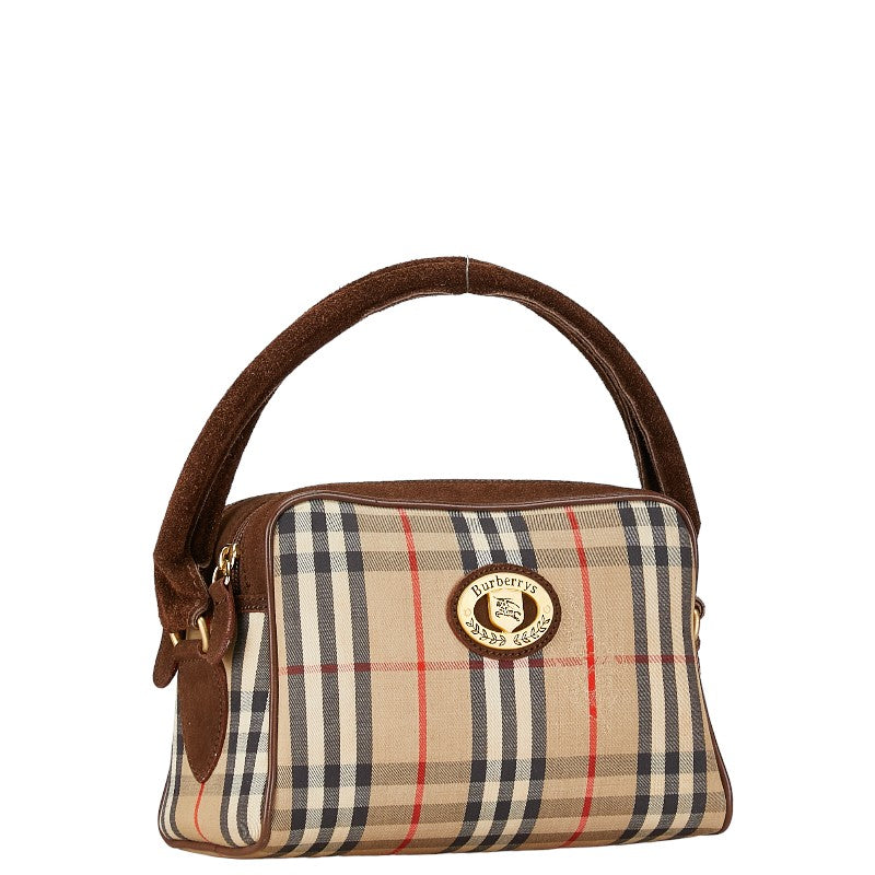 Burberry Nova Check Shadow Horse Canvas Suede Handbag in Very Good Condition