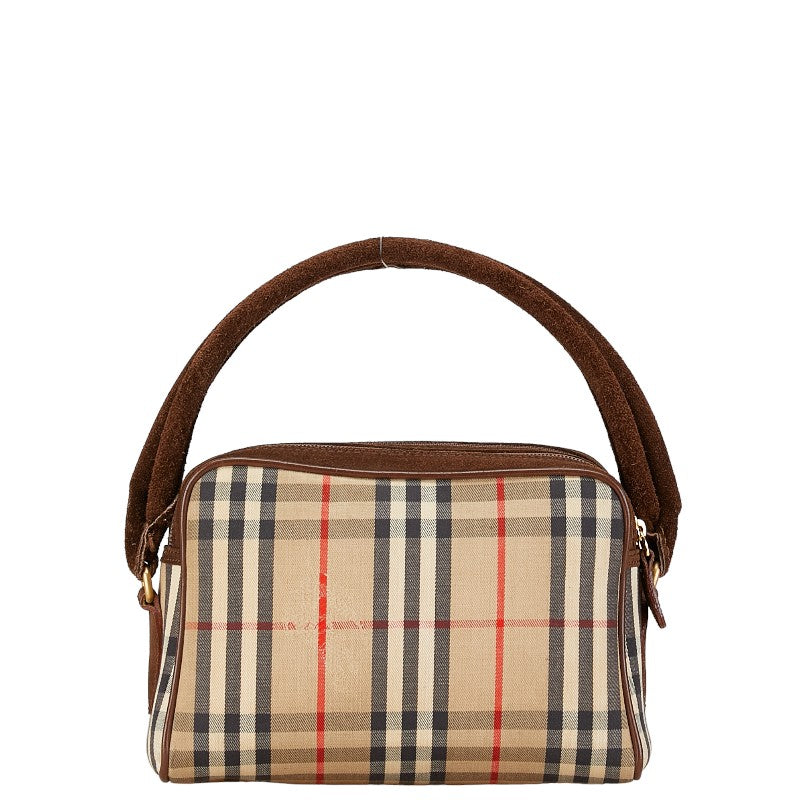 Burberry Nova Check Shadow Horse Canvas Suede Handbag in Very Good Condition