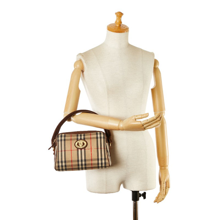 Burberry Nova Check Shadow Horse Canvas Suede Handbag in Very Good Condition