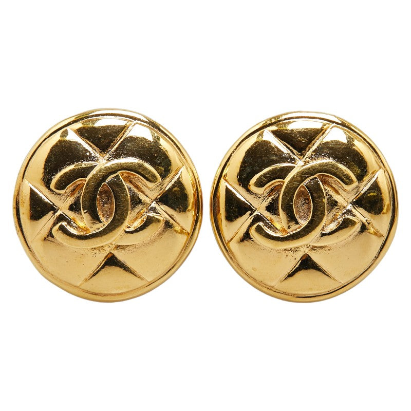 Chanel Coco Mark Matelasse Round Clip-On Earrings Gold Plated