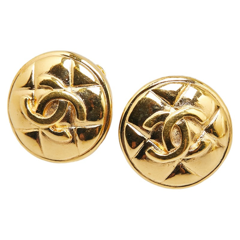 Chanel Coco Mark Matelasse Round Clip-On Earrings Gold Plated