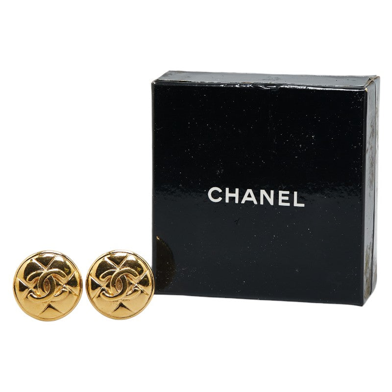 Chanel Coco Mark Matelasse Round Clip-On Earrings Gold Plated