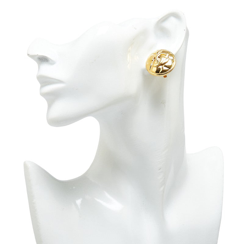 Chanel Coco Mark Matelasse Round Clip-On Earrings Gold Plated