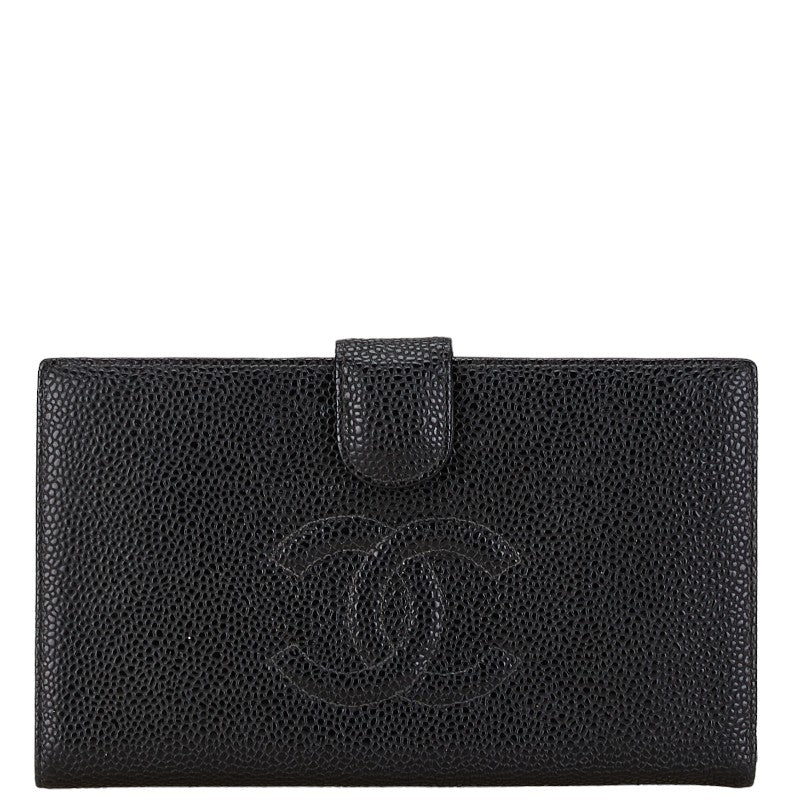 Chanel Caviar Skin Coco Mark Long Wallet in Very Good Condition