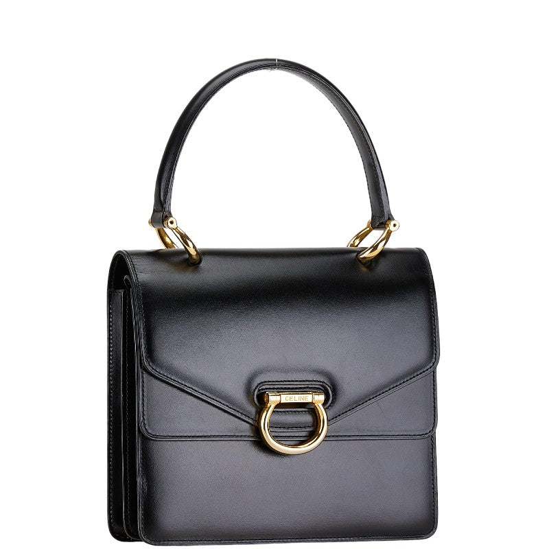 Celine Leather Double Flap Handbag Black