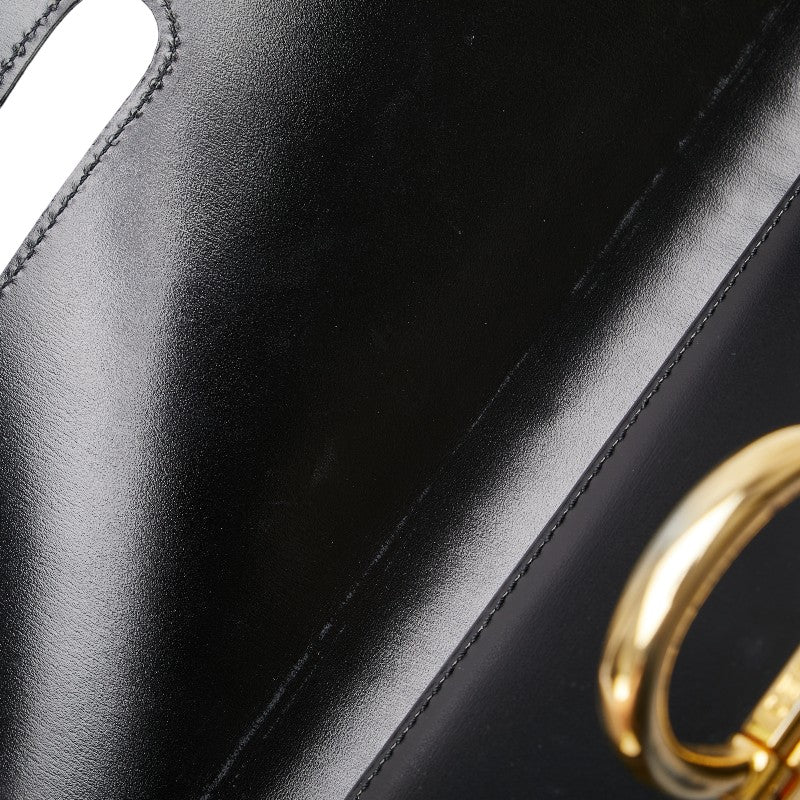 Celine Leather Double Flap Handbag Black