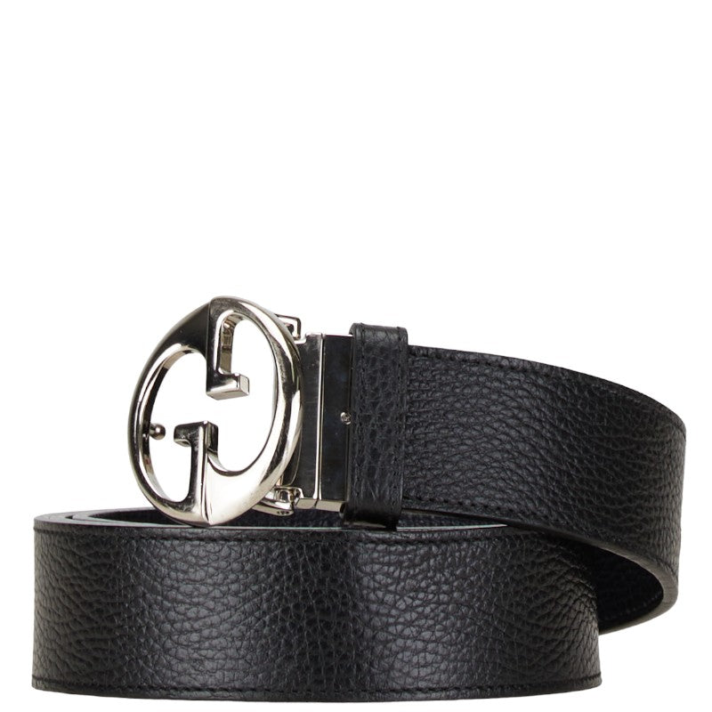 Gucci Interlocking G Leather Belt Black Silver