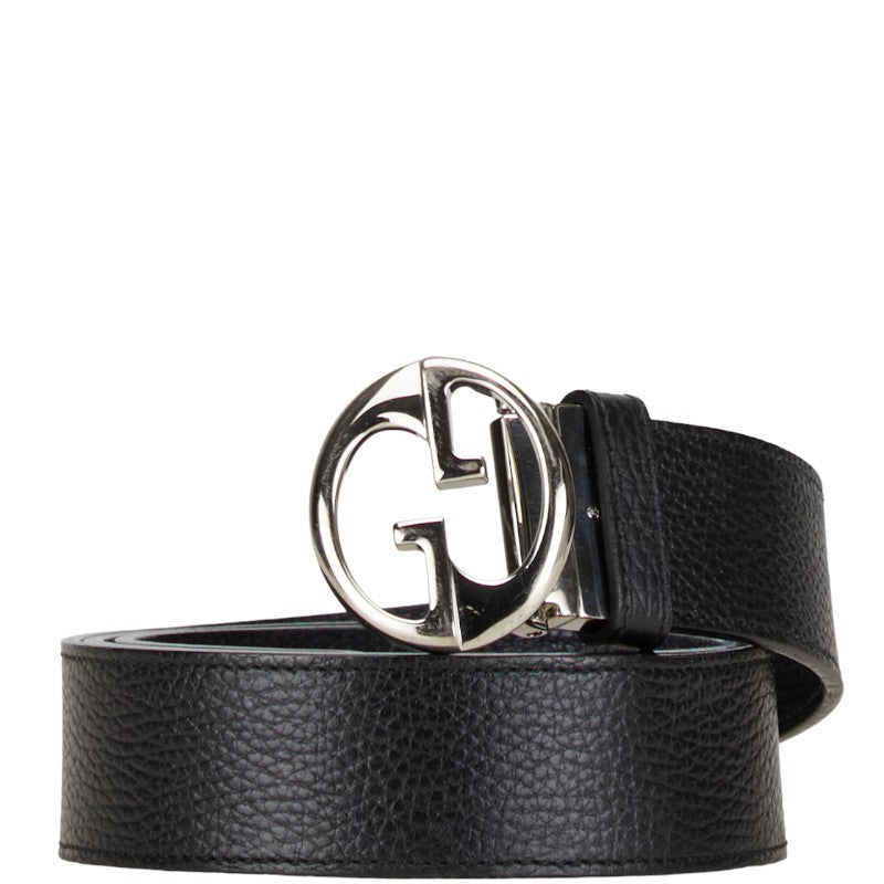 Gucci Interlocking G Leather Belt Black Silver