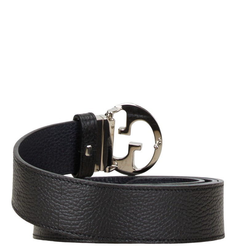 Gucci Interlocking G Leather Belt Black Silver