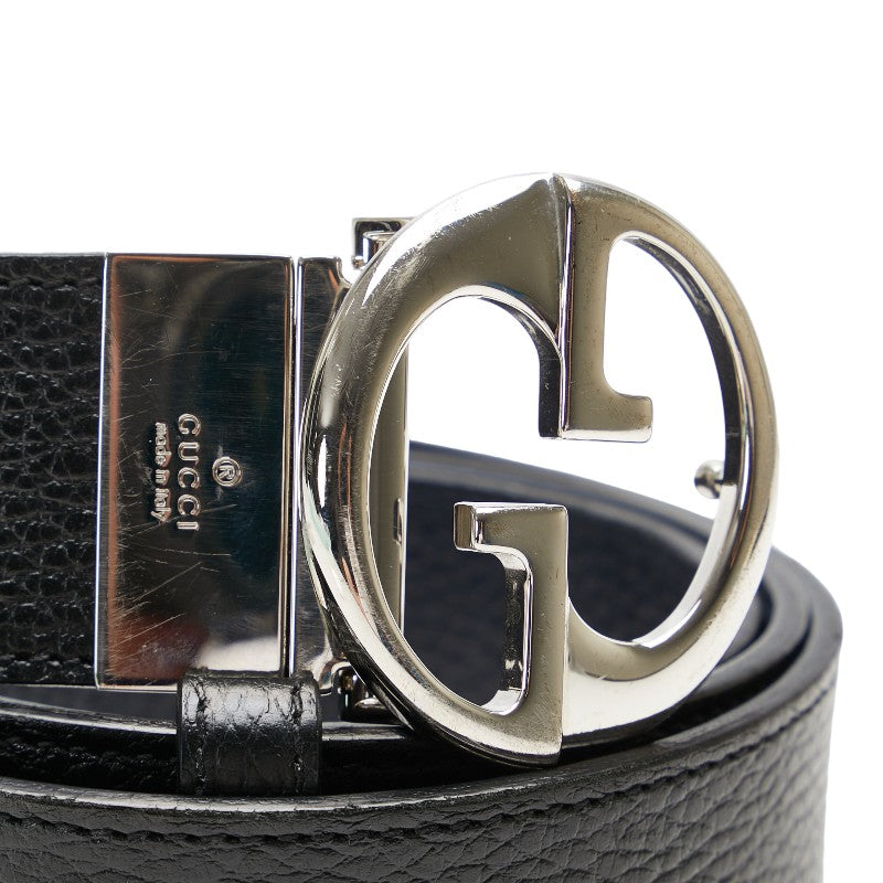 Gucci Interlocking G Leather Belt Black Silver