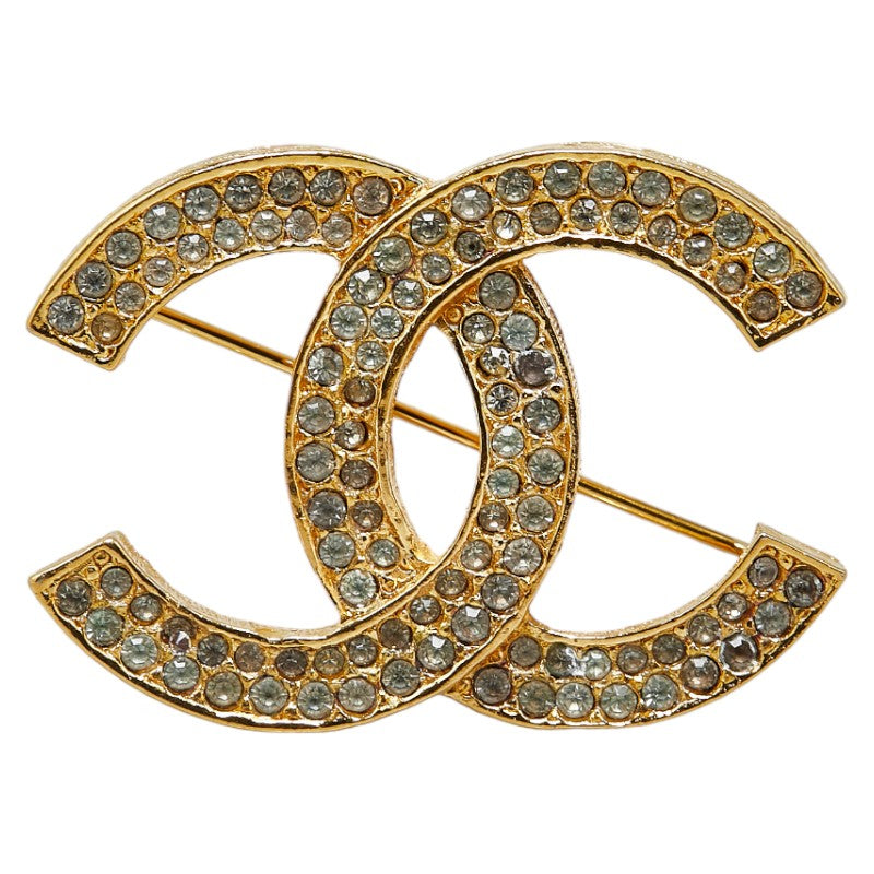 Chanel Coco Mark Brooch Gold Plated Rhinestone in Great Condition