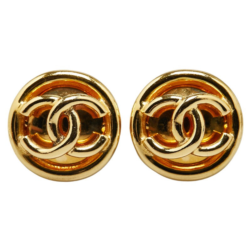 Chanel Vintage Coco Mark Earrings Gold Plated