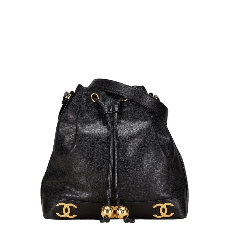 Chanel Caviar Skin Coco Mark Drawstring Shoulder Bag in Great Condition