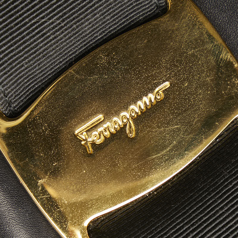 Salvatore Ferragamo Vara Ribbon Leather Handbag 2WAY Black Gold