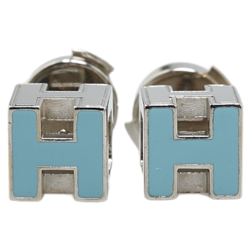 Hermes Caged d'H Earrings H Cube Silver Light Blue Metal in Very Good Condition