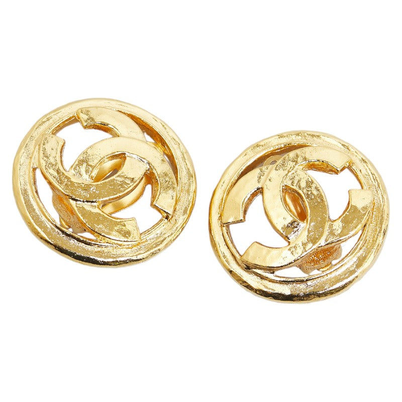 Chanel Vintage Coco Mark Round Clip-On Earrings Gold