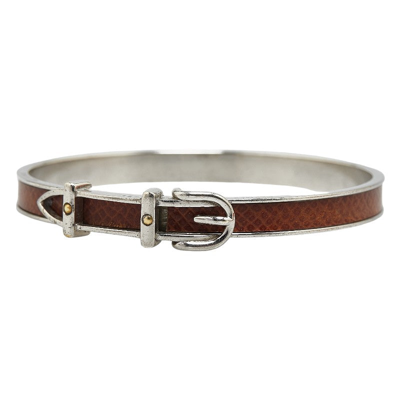 Hermes Silver Brown Metal Leather Bangle in Very Good Condition