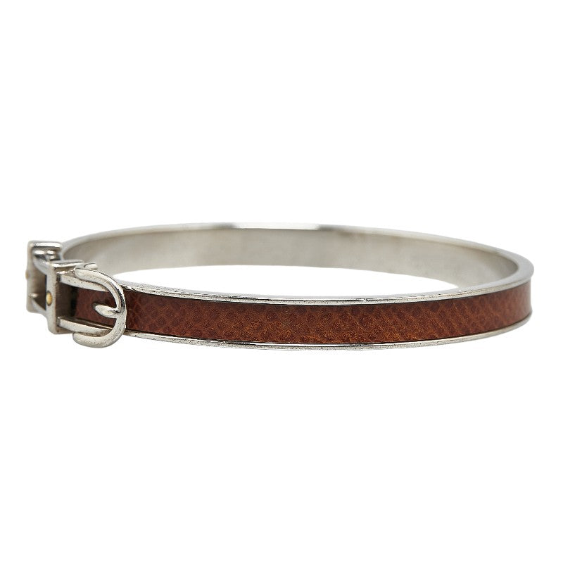 Hermes Silver Brown Metal Leather Bangle in Very Good Condition