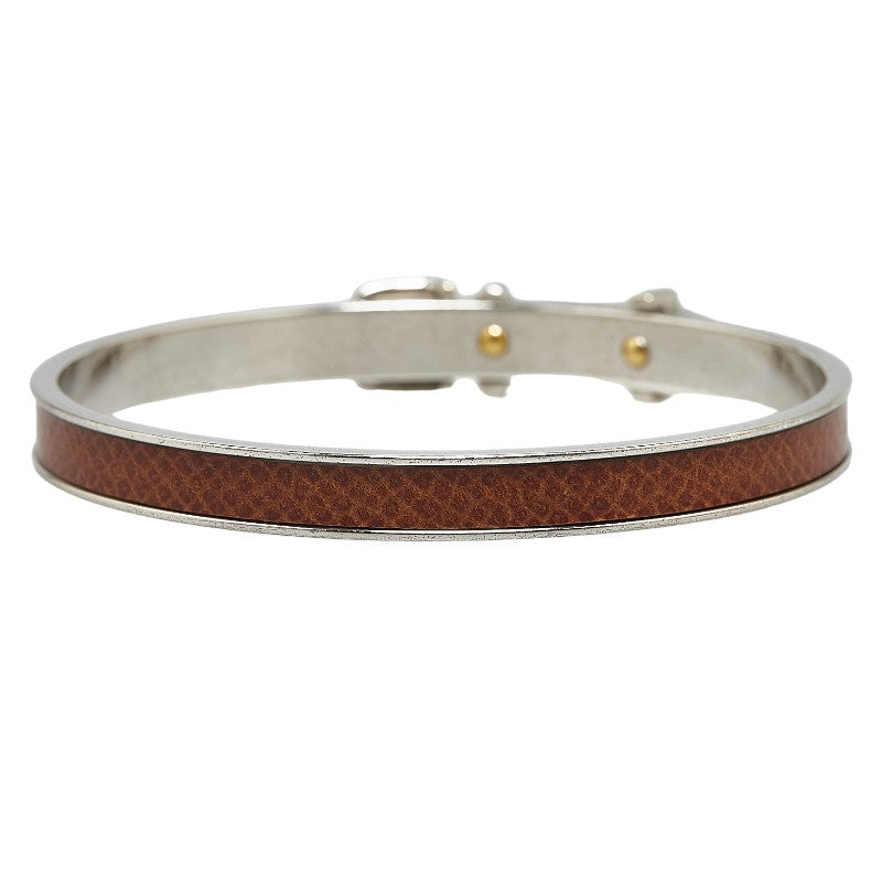 Hermes Silver Brown Metal Leather Bangle in Very Good Condition