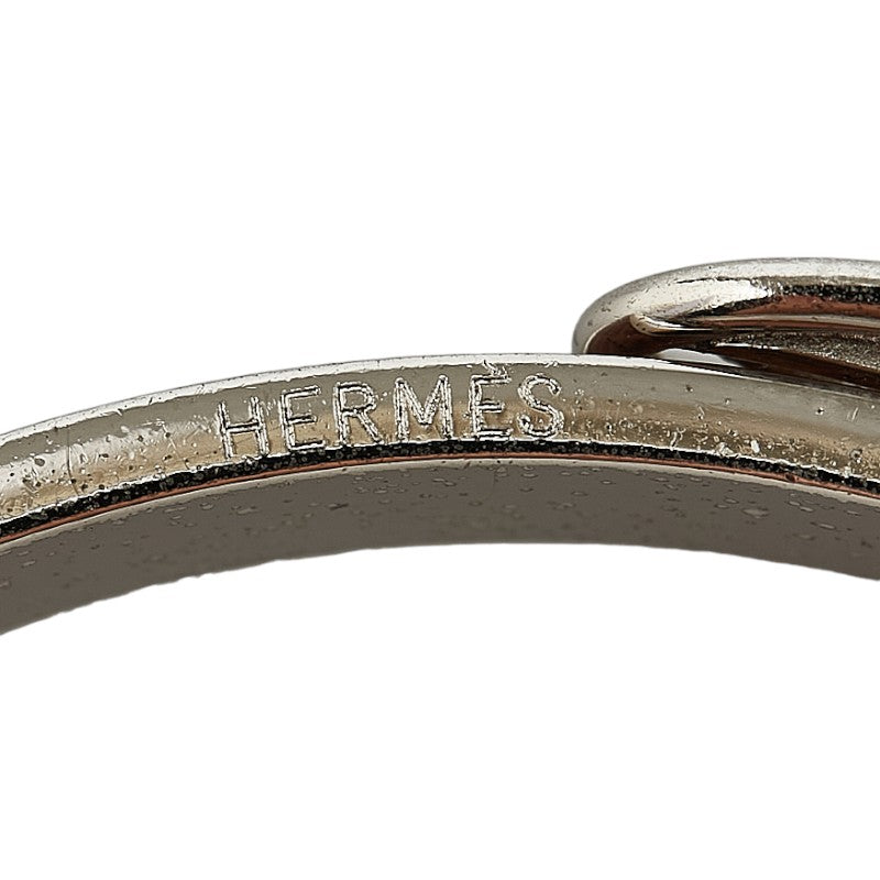 Hermes Silver Brown Metal Leather Bangle in Very Good Condition