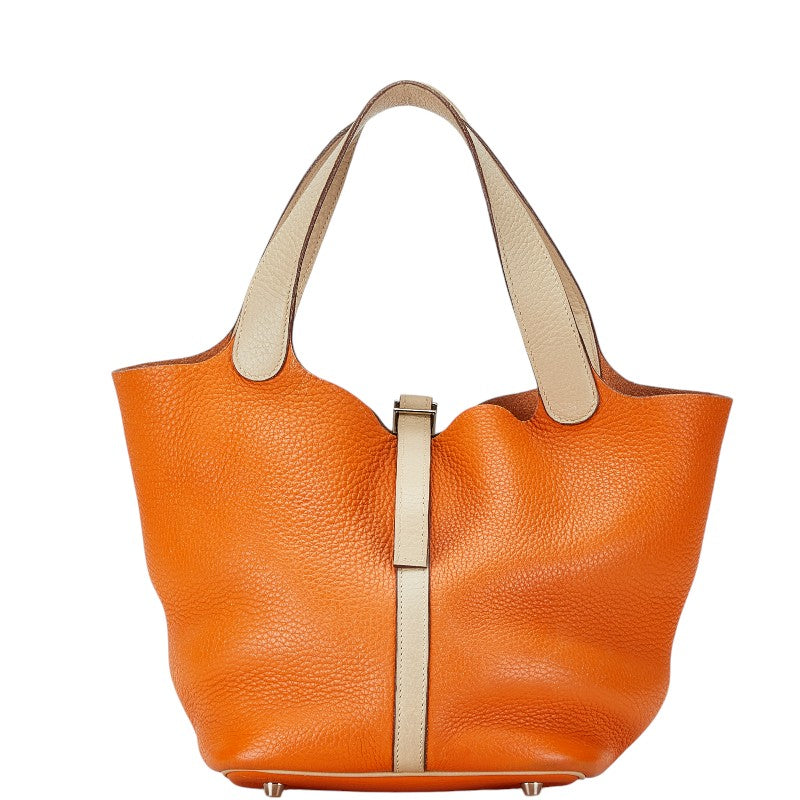 Hermes Picotin MM Tote Bag Orange Beige Clemence in Very Good Condition