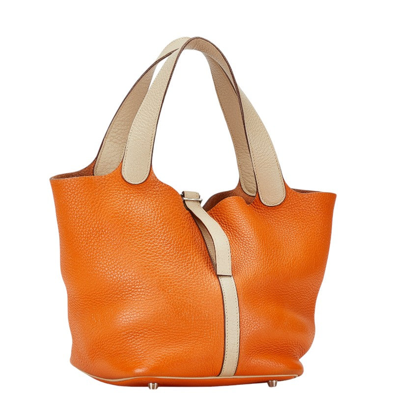 Hermes Picotin MM Tote Bag Orange Beige Clemence in Very Good Condition