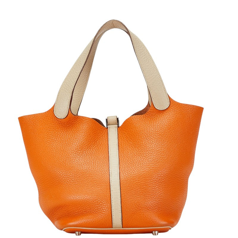 Hermes Picotin MM Tote Bag Orange Beige Clemence in Very Good Condition