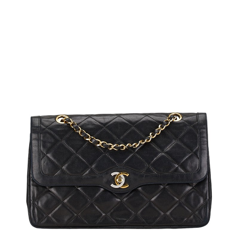 Chanel Matelasse 25 Double Flap Shoulder Bag Black Lambskin