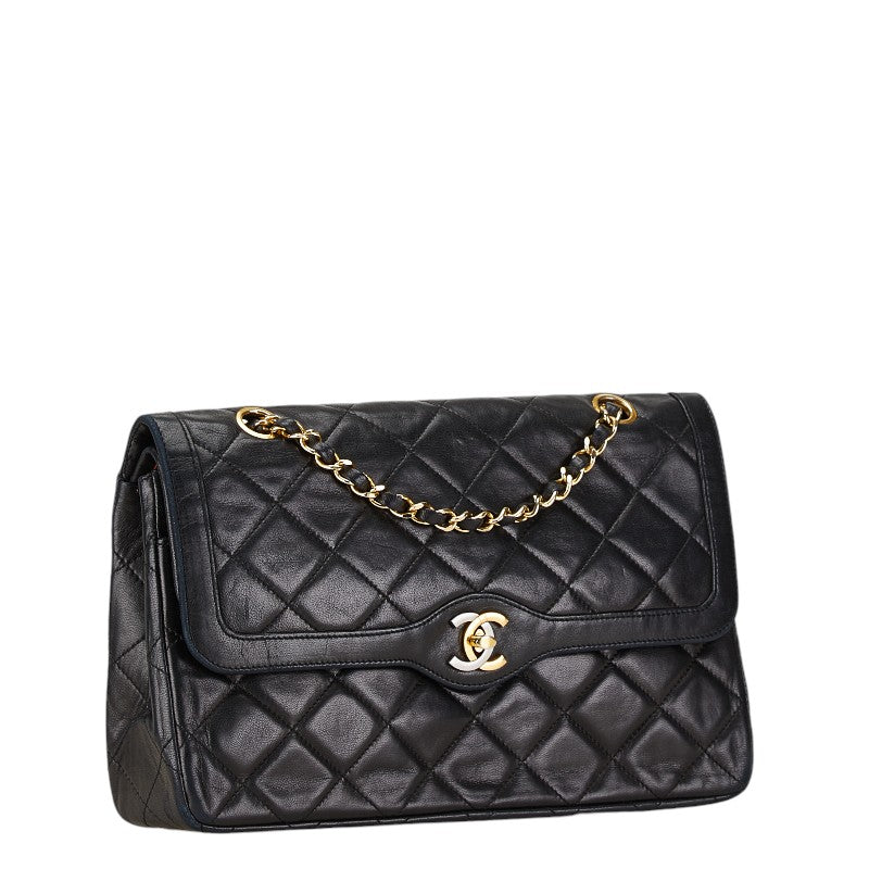 Chanel Matelasse 25 Double Flap Shoulder Bag Black Lambskin