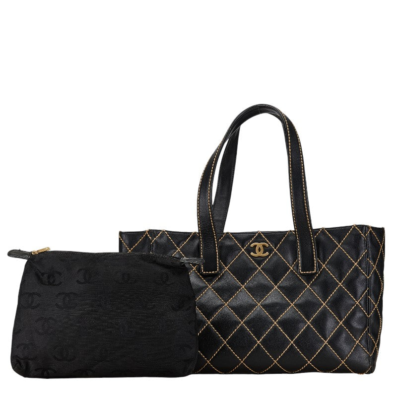 Chanel Wild Stitch Coco Mark Leather Tote Shoulder Bag