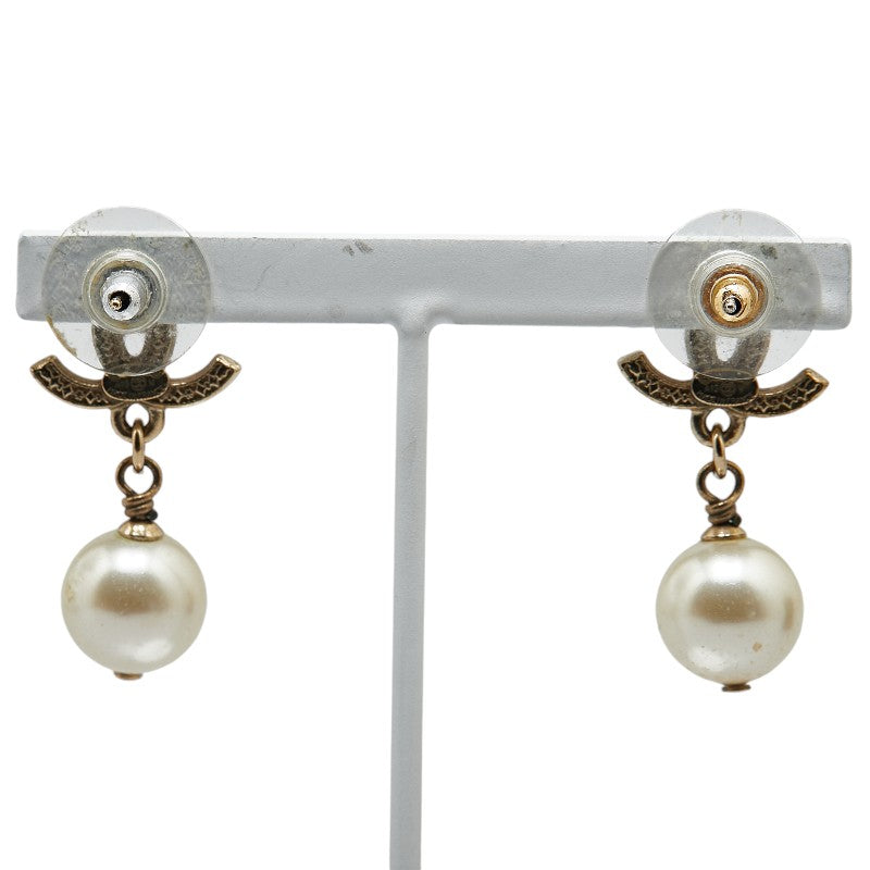 Chanel Vintage Coco Mark Pearl Earrings Gold Plated in Very Good Condition