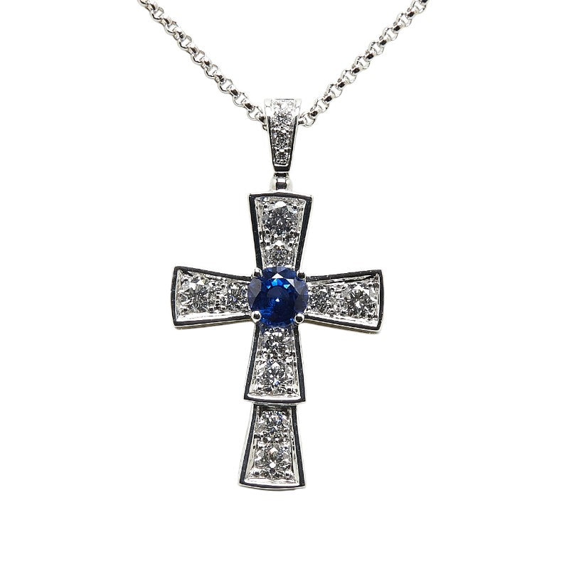 Bvlgari K18WG White Gold Sapphire Diamond Cross Necklace