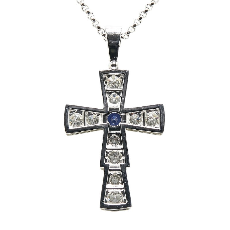 Bvlgari K18WG White Gold Sapphire Diamond Cross Necklace