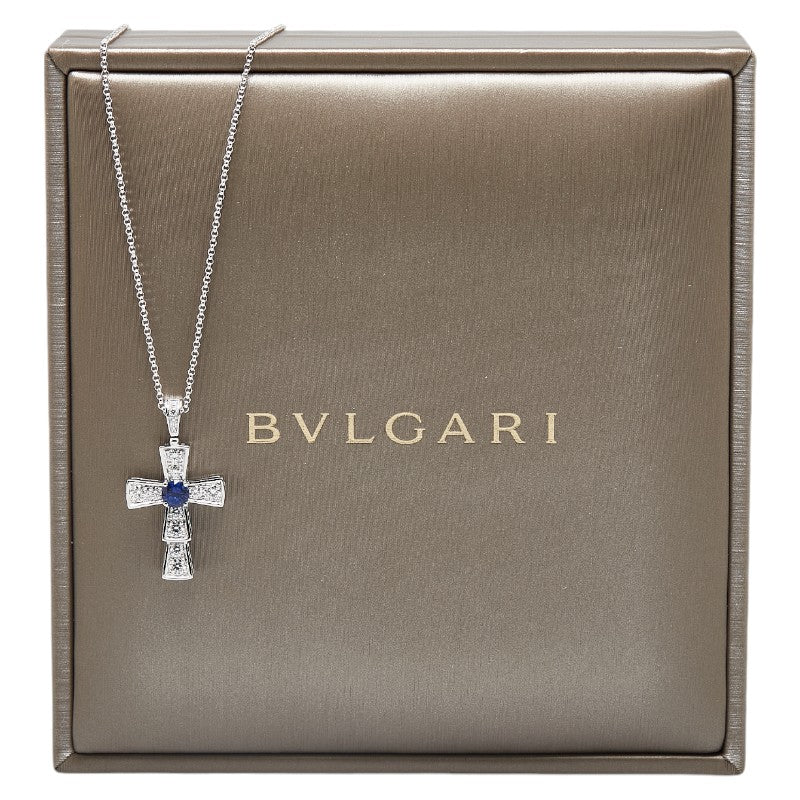 Bvlgari K18WG White Gold Sapphire Diamond Cross Necklace