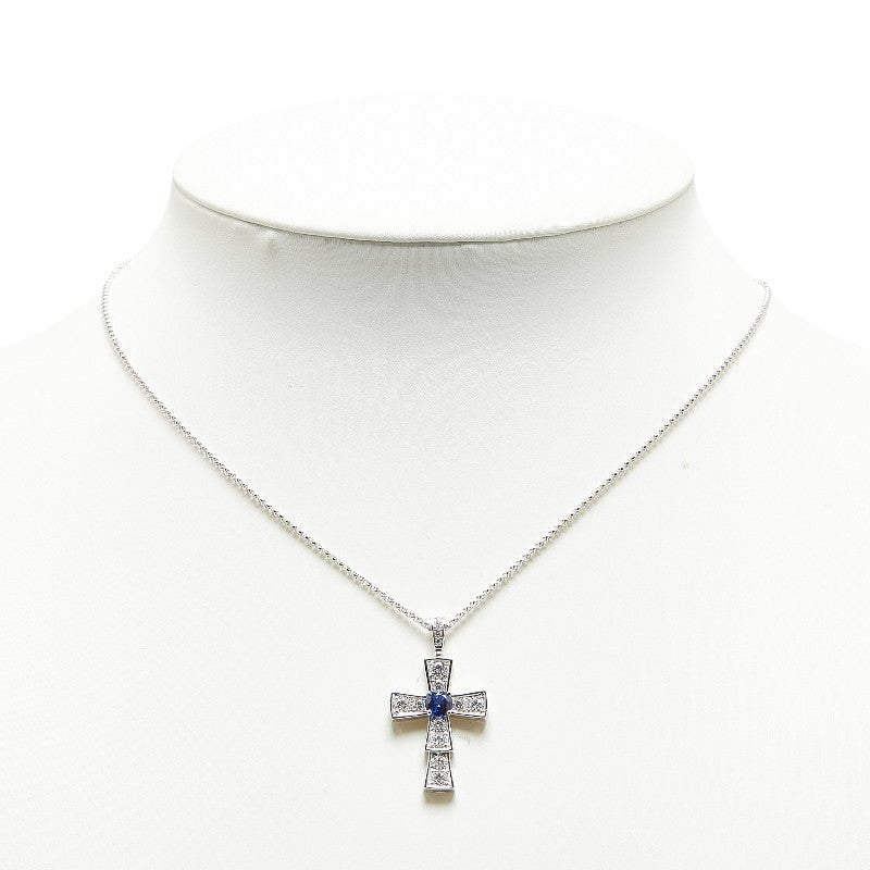 Bvlgari K18WG White Gold Sapphire Diamond Cross Necklace